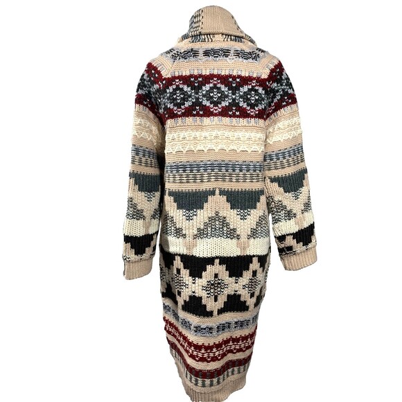 SUNDANCE Juneau Skies Long Sweater Coat Womens PXS Fair Isle Western Chunky Knit - Picture 4 of 11